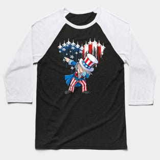 Fighter Jet American Flag Fourth Of July Dabbing Uncle Sam Patriotic Baseball T-Shirt